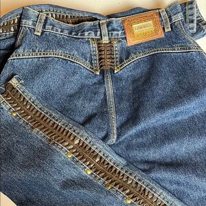 NWOT Vintage Lawman Western Denim Cotton Jeans with Brown Braided Sides Slim Fit